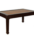Chinese Early 20th Century Dark Brown Elm Coffee Table with Rattan Inset Top-1. Asian & Chinese Furniture, Art, Antiques, Vintage Home Décor for sale at FEA Home