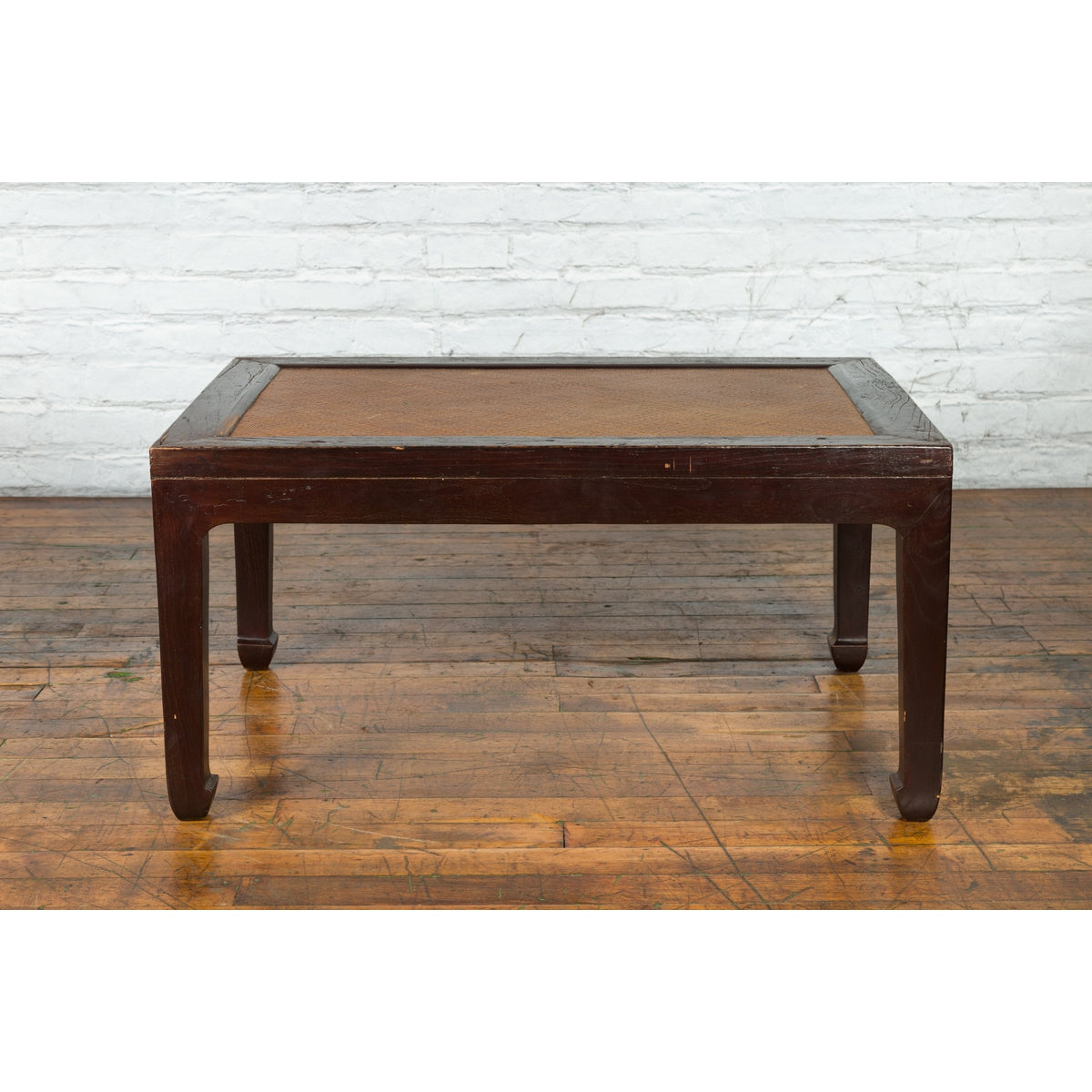Chinese Early 20th Century Dark Brown Elm Coffee Table with Rattan Inset Top-5. Asian & Chinese Furniture, Art, Antiques, Vintage Home Décor for sale at FEA Home