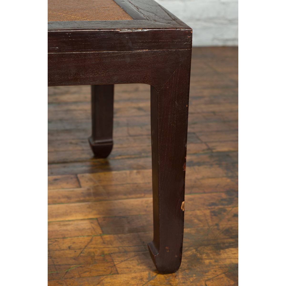 Chinese Early 20th Century Dark Brown Elm Coffee Table with Rattan Inset Top-9. Asian & Chinese Furniture, Art, Antiques, Vintage Home Décor for sale at FEA Home