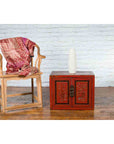 19th Century Chinese Qing Dynasty Red Lacquer Cabinet with Hand-Carved Doors-4. Asian & Chinese Furniture, Art, Antiques, Vintage Home Décor for sale at FEA Home