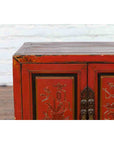 19th Century Chinese Qing Dynasty Red Lacquer Cabinet with Hand-Carved Doors-7. Asian & Chinese Furniture, Art, Antiques, Vintage Home Décor for sale at FEA Home