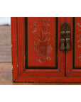 19th Century Chinese Qing Dynasty Red Lacquer Cabinet with Hand-Carved Doors-9. Asian & Chinese Furniture, Art, Antiques, Vintage Home Décor for sale at FEA Home