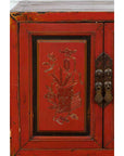 19th Century Chinese Qing Dynasty Red Lacquer Cabinet with Hand-Carved Doors-11. Asian & Chinese Furniture, Art, Antiques, Vintage Home Décor for sale at FEA Home