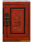 19th Century Chinese Qing Dynasty Red Lacquer Cabinet with Hand-Carved Doors-12. Asian & Chinese Furniture, Art, Antiques, Vintage Home Décor for sale at FEA Home