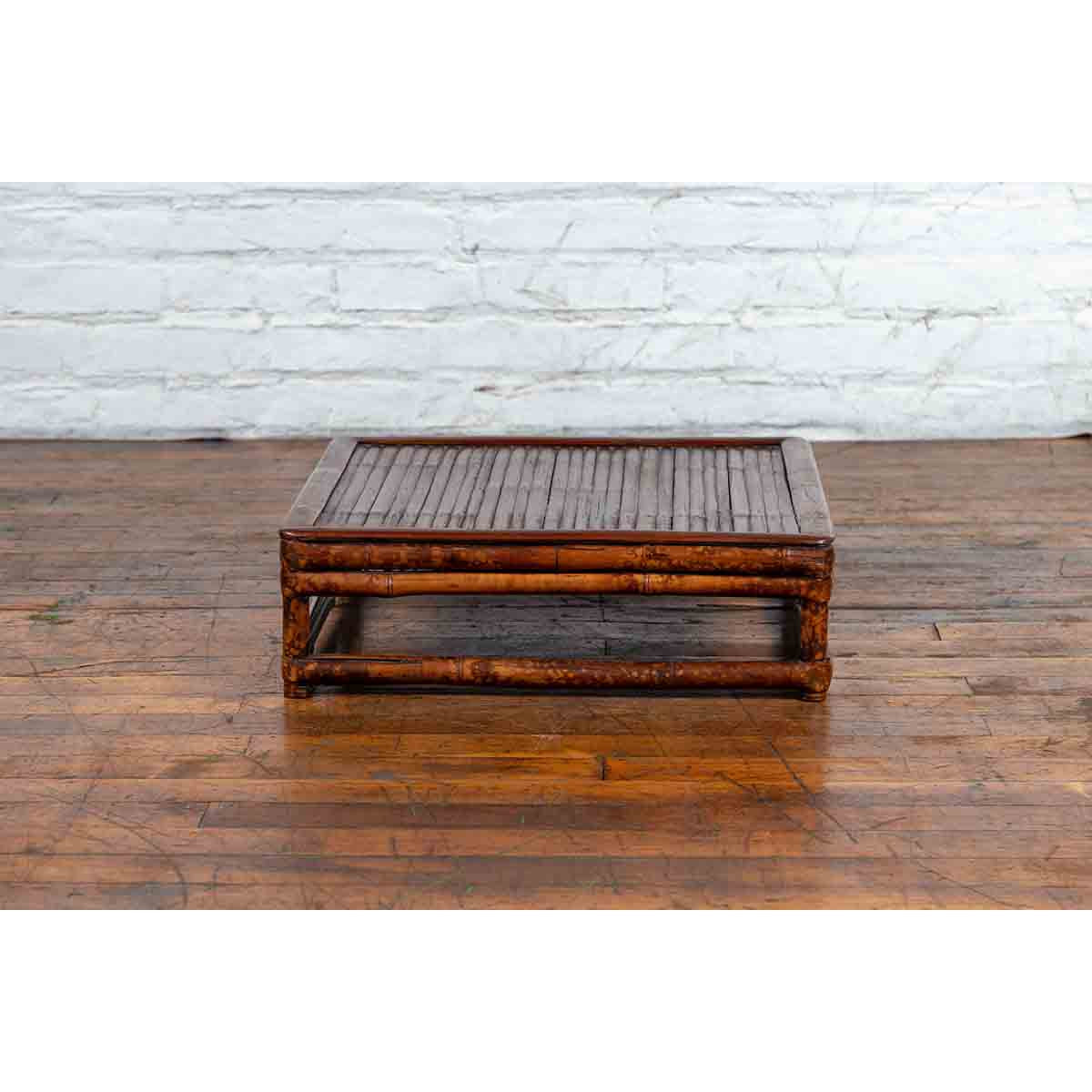 Chinese 19th Century Qing Dynasty Bamboo Low Coffee Table with Slatted Top-9. Asian & Chinese Furniture, Art, Antiques, Vintage Home Décor for sale at FEA Home