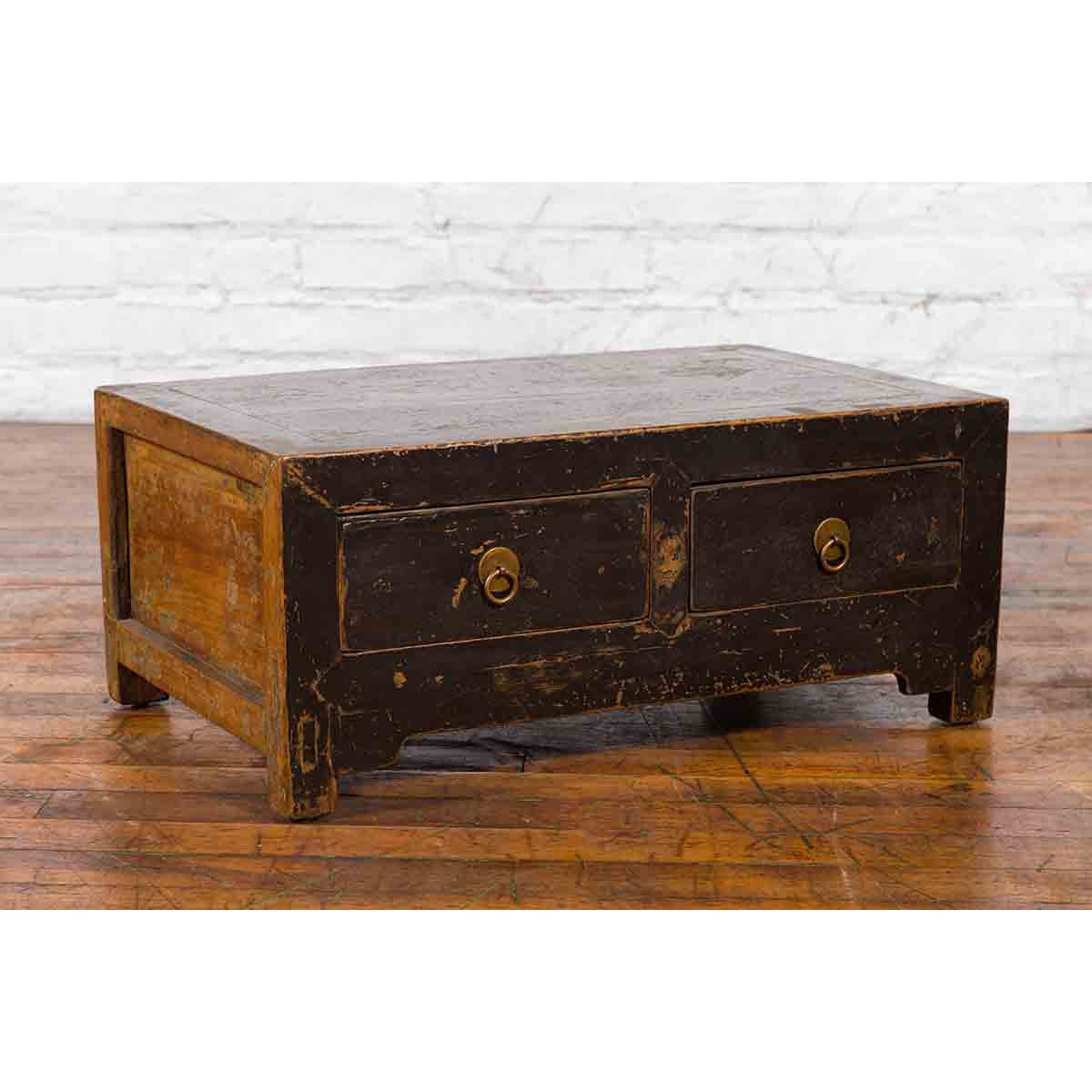 Chinese Qing Dynasty 19th Century Low Kang Dark Brown Lacquered Cabinet-5. Asian & Chinese Furniture, Art, Antiques, Vintage Home Décor for sale at FEA Home
