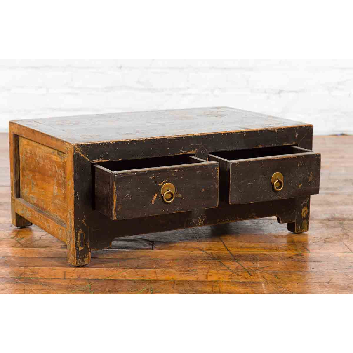 Chinese Qing Dynasty 19th Century Low Kang Dark Brown Lacquered Cabinet-6. Asian & Chinese Furniture, Art, Antiques, Vintage Home Décor for sale at FEA Home