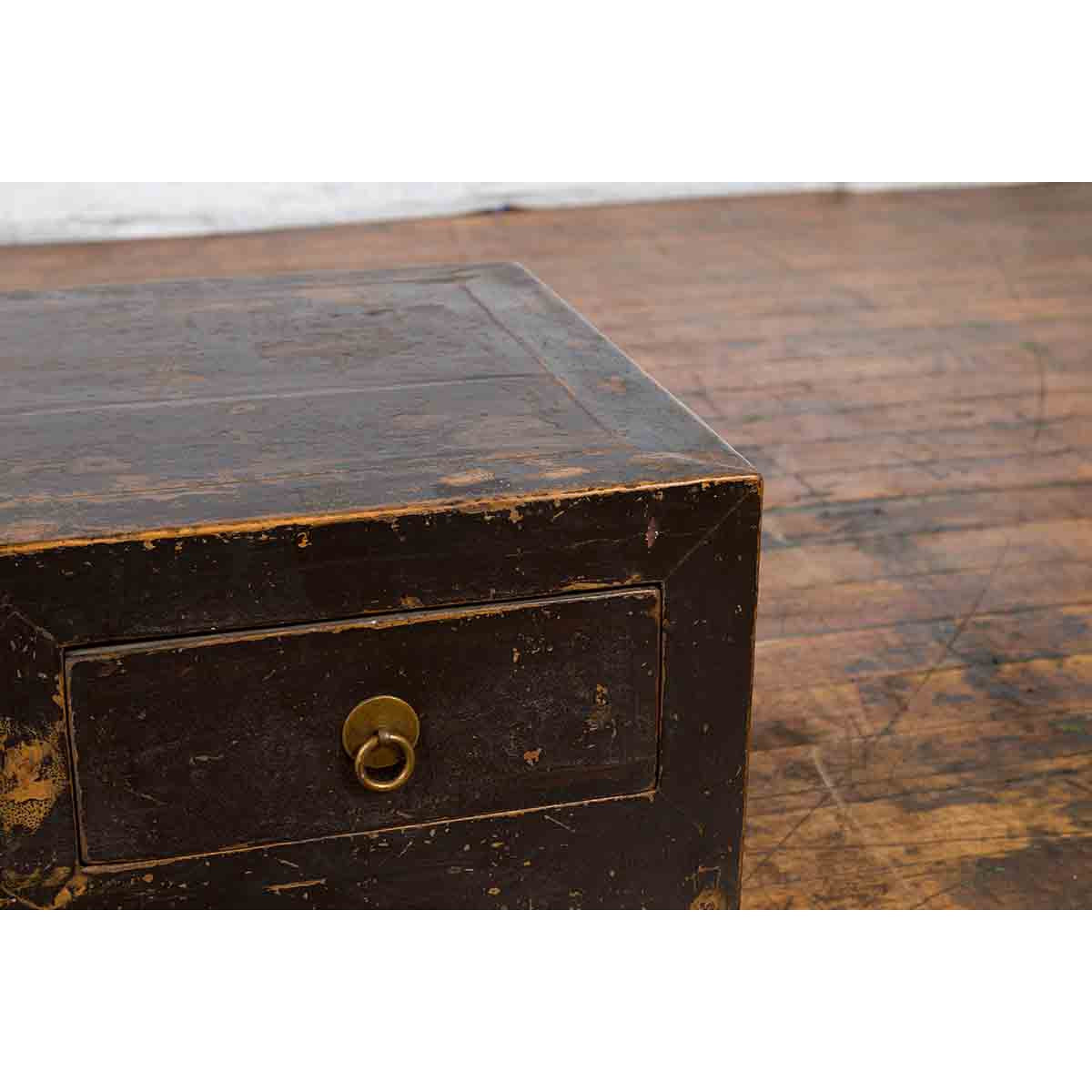 Chinese Qing Dynasty 19th Century Low Kang Dark Brown Lacquered Cabinet-9. Asian & Chinese Furniture, Art, Antiques, Vintage Home Décor for sale at FEA Home