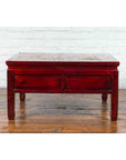 Chinese Dark Red Lacquered Coffee Table with Bamboo Top and Long Drawers-12. Asian & Chinese Furniture, Art, Antiques, Vintage Home Décor for sale at FEA Home