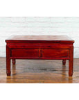 Chinese Dark Red Lacquered Coffee Table with Bamboo Top and Long Drawers-13. Asian & Chinese Furniture, Art, Antiques, Vintage Home Décor for sale at FEA Home