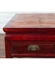 Chinese Dark Red Lacquered Coffee Table with Bamboo Top and Long Drawers-5. Asian & Chinese Furniture, Art, Antiques, Vintage Home Décor for sale at FEA Home