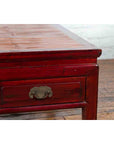 Chinese Dark Red Lacquered Coffee Table with Bamboo Top and Long Drawers-6. Asian & Chinese Furniture, Art, Antiques, Vintage Home Décor for sale at FEA Home