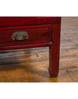 Chinese Dark Red Lacquered Coffee Table with Bamboo Top and Long Drawers-8. Asian & Chinese Furniture, Art, Antiques, Vintage Home Décor for sale at FEA Home