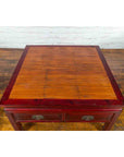 Chinese Dark Red Lacquered Coffee Table with Bamboo Top and Long Drawers-10. Asian & Chinese Furniture, Art, Antiques, Vintage Home Décor for sale at FEA Home