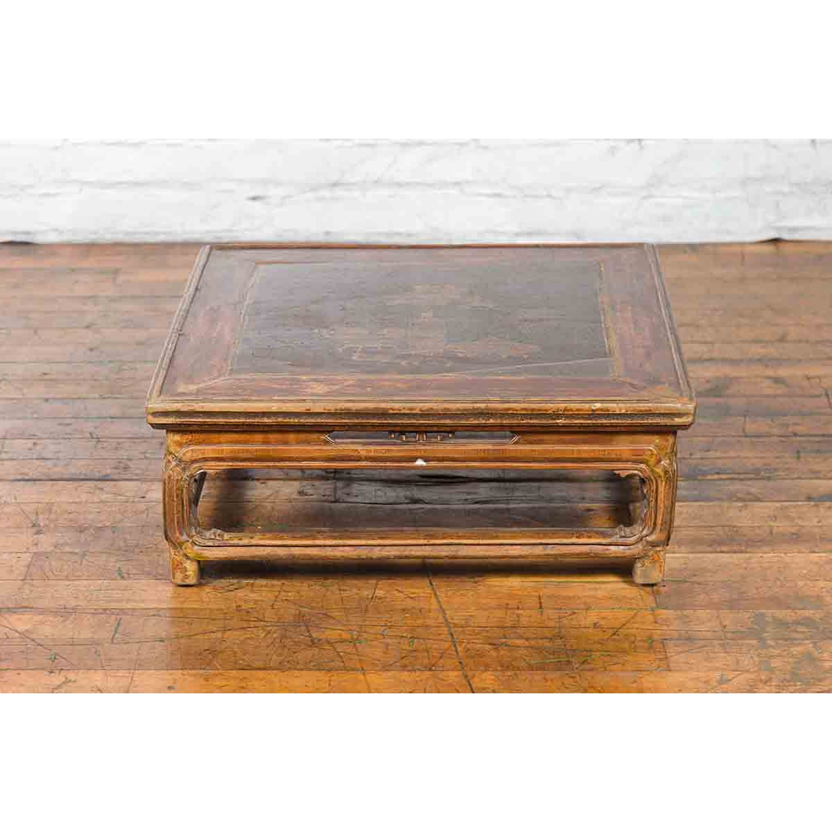 Qing Dynasty 19th Century Chinese Low Kang Coffee Table with Painted Décor-6. Asian & Chinese Furniture, Art, Antiques, Vintage Home Décor for sale at FEA Home