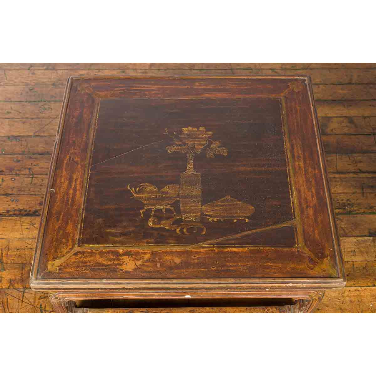Qing Dynasty 19th Century Chinese Low Kang Coffee Table with Painted Décor-8. Asian & Chinese Furniture, Art, Antiques, Vintage Home Décor for sale at FEA Home
