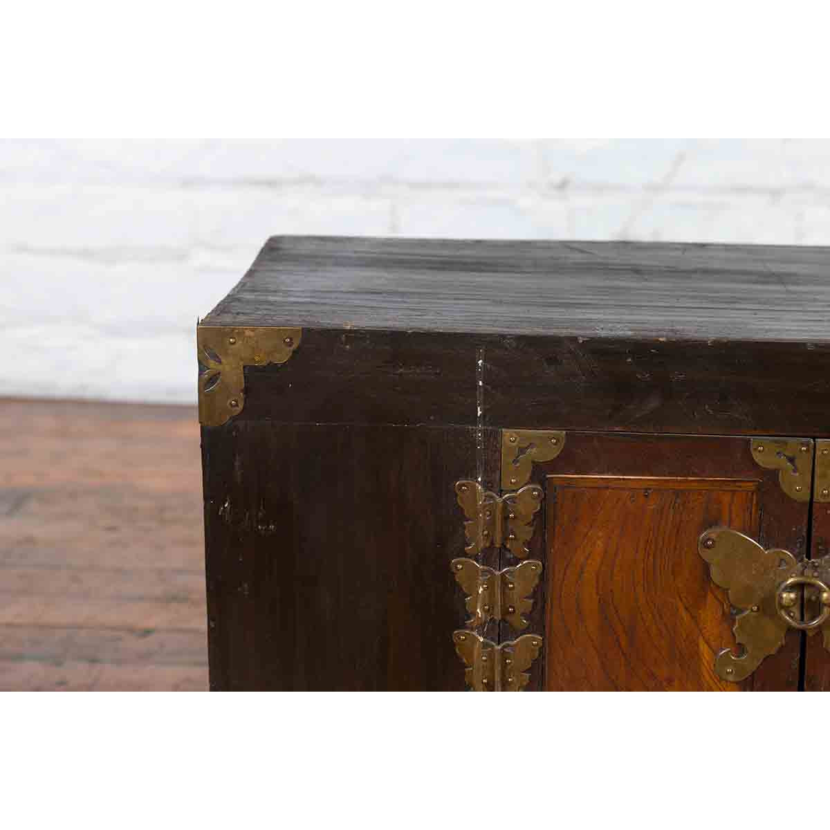 Korean Late 19th Century Two-Toned Side Chest with Brass Butterfly Hardware-5. Asian & Chinese Furniture, Art, Antiques, Vintage Home Décor for sale at FEA Home