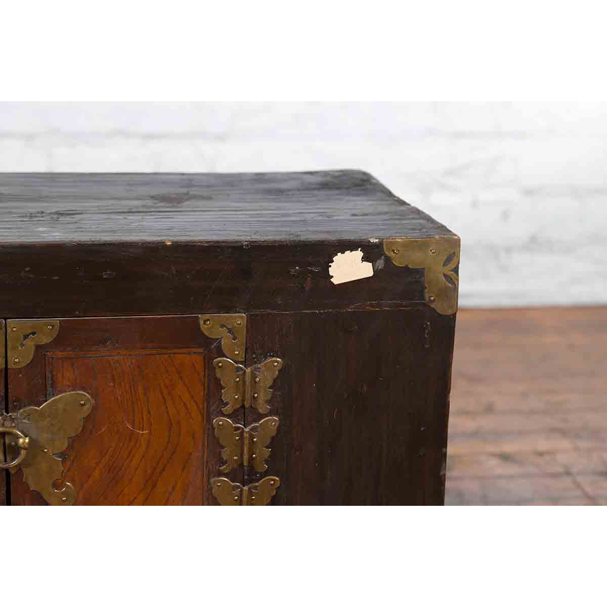 Korean Late 19th Century Two-Toned Side Chest with Brass Butterfly Hardware-7. Asian & Chinese Furniture, Art, Antiques, Vintage Home Décor for sale at FEA Home