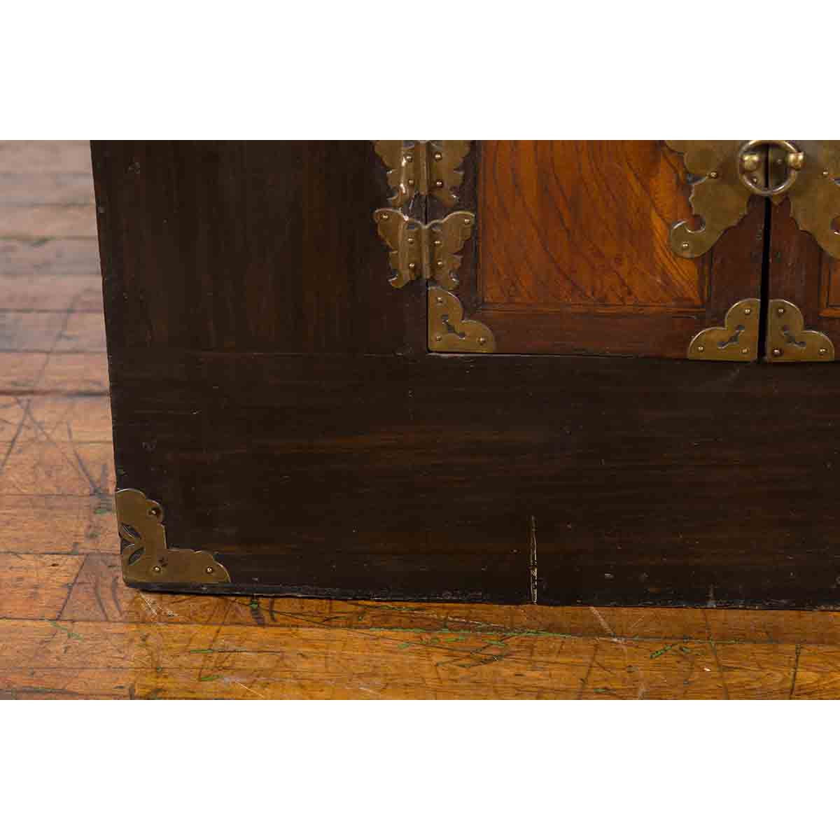 Korean Late 19th Century Two-Toned Side Chest with Brass Butterfly Hardware-9. Asian & Chinese Furniture, Art, Antiques, Vintage Home Décor for sale at FEA Home