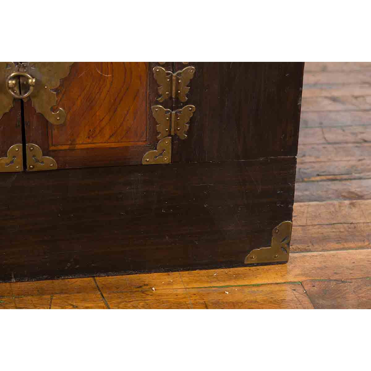 Korean Late 19th Century Two-Toned Side Chest with Brass Butterfly Hardware-10. Asian & Chinese Furniture, Art, Antiques, Vintage Home Décor for sale at FEA Home