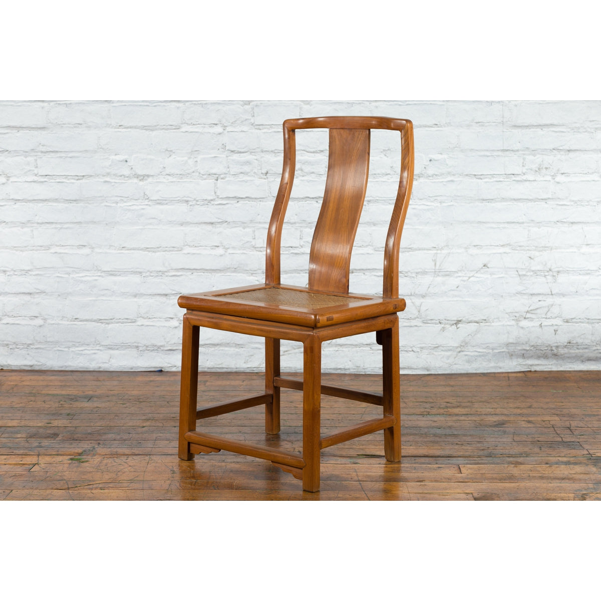 Chinese Early 20th Century Carved Elmwood Side Chair with Rattan Seat-3. Asian & Chinese Furniture, Art, Antiques, Vintage Home Décor for sale at FEA Home