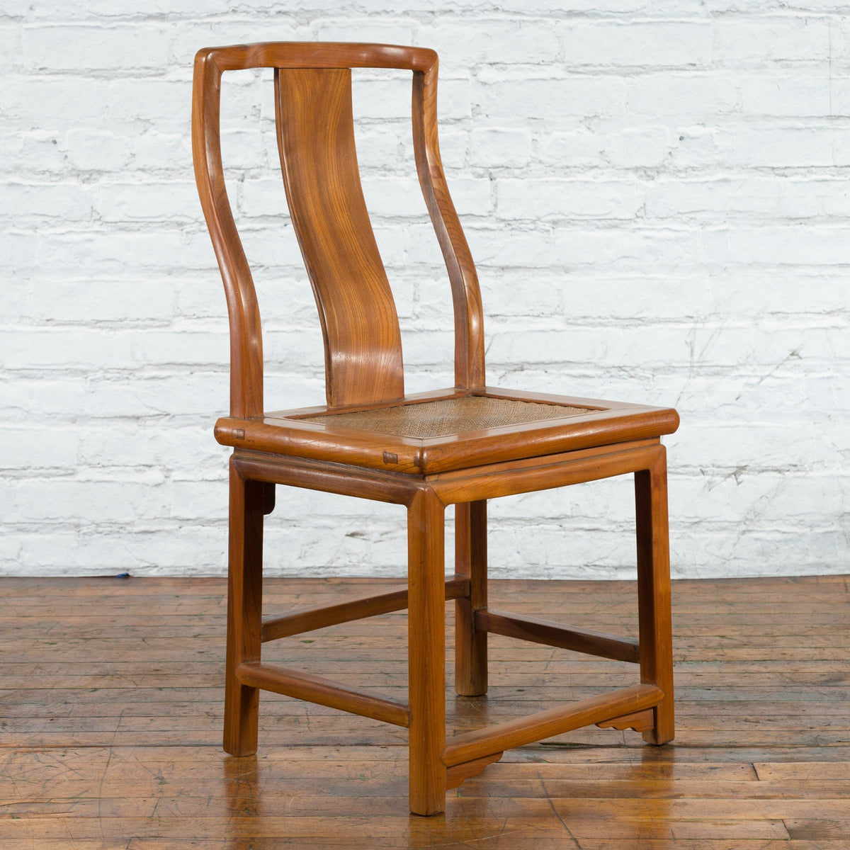 Chinese Early 20th Century Carved Elmwood Side Chair with Rattan Seat-4. Asian & Chinese Furniture, Art, Antiques, Vintage Home Décor for sale at FEA Home