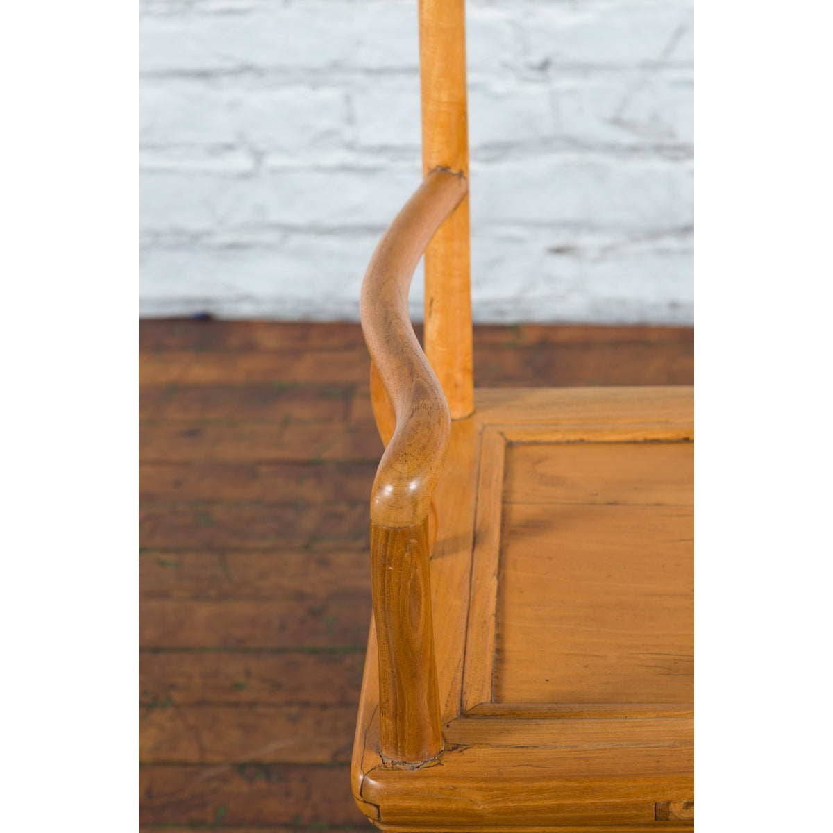 Chinese Qing Dynasty 19th Century Elmwood Armchair with Hand-Carved Medallion-10. Asian & Chinese Furniture, Art, Antiques, Vintage Home Décor for sale at FEA Home