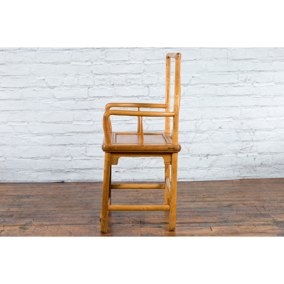Chinese Qing Dynasty 19th Century Elmwood Armchair with Hand-Carved Medallion-14. Asian & Chinese Furniture, Art, Antiques, Vintage Home Décor for sale at FEA Home