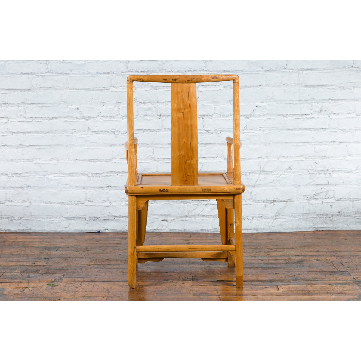 Chinese Qing Dynasty 19th Century Elmwood Armchair with Hand-Carved Medallion-4. Asian & Chinese Furniture, Art, Antiques, Vintage Home Décor for sale at FEA Home