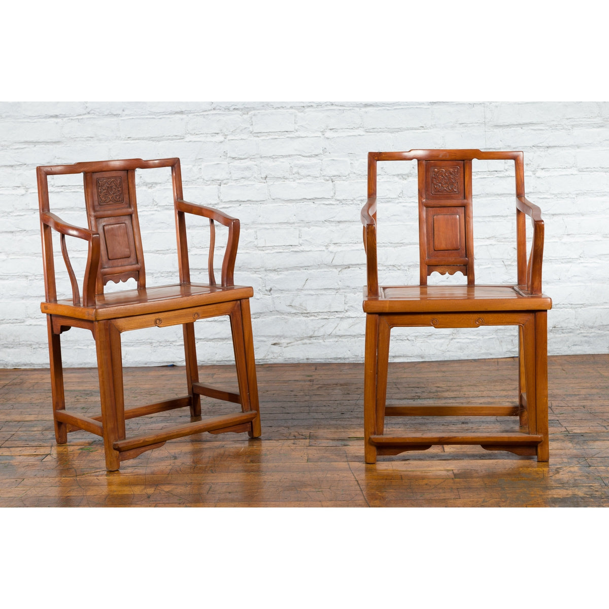 Pair of Chinese Qing Dynasty Carved and Lacquered Elmwood Armchairs-2. Asian & Chinese Furniture, Art, Antiques, Vintage Home Décor for sale at FEA Home
