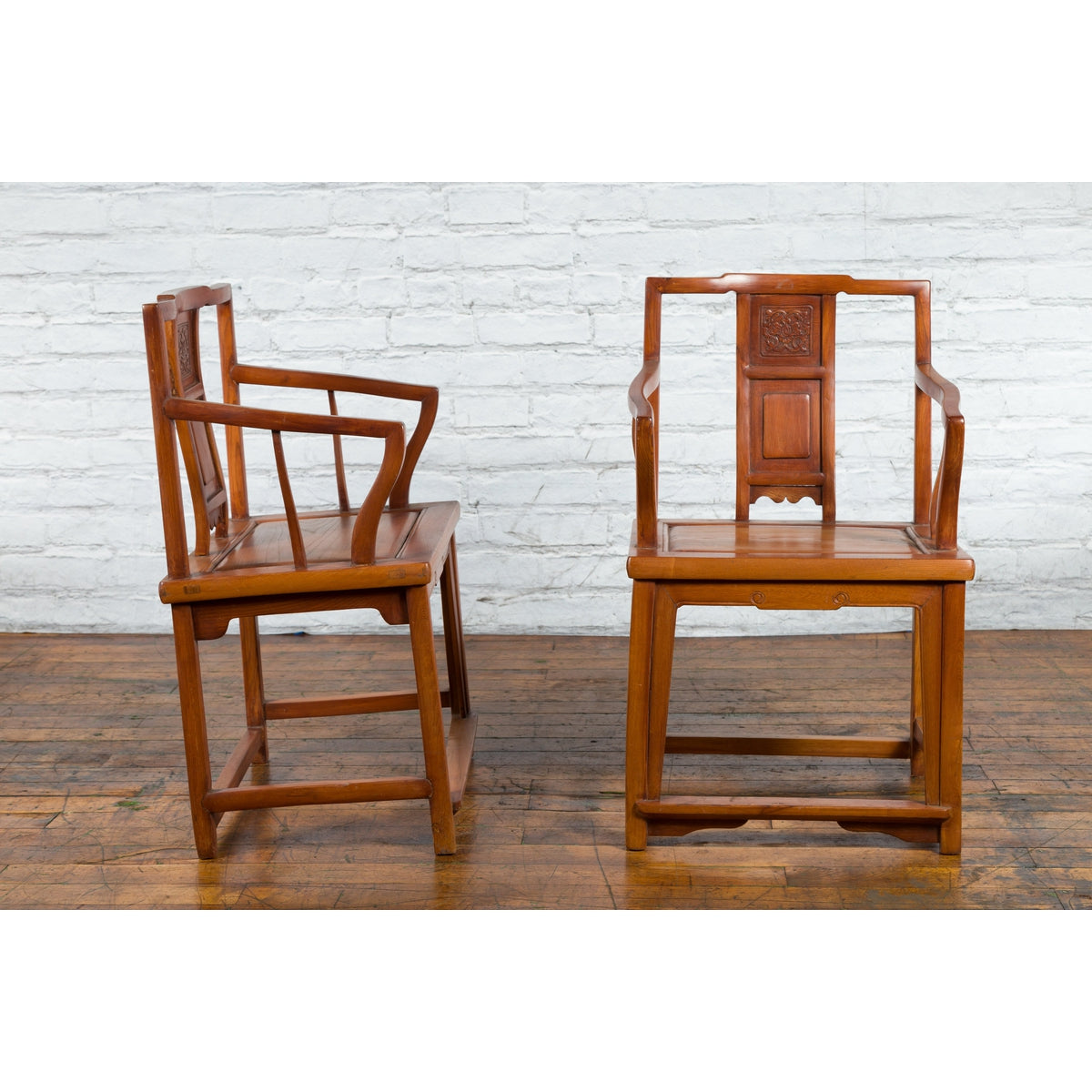 Pair of Chinese Qing Dynasty Carved and Lacquered Elmwood Armchairs-5. Asian & Chinese Furniture, Art, Antiques, Vintage Home Décor for sale at FEA Home