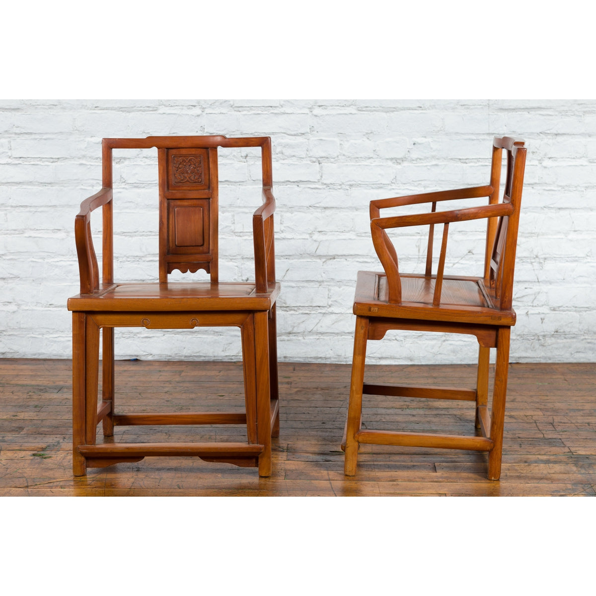 Pair of Chinese Qing Dynasty Carved and Lacquered Elmwood Armchairs-8. Asian & Chinese Furniture, Art, Antiques, Vintage Home Décor for sale at FEA Home