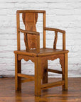 Chinese 19th Century Qing Dynasty Elm Armchair with Carved Traditional Motifs-2. Asian & Chinese Furniture, Art, Antiques, Vintage Home Décor for sale at FEA Home