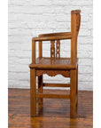 Chinese 19th Century Qing Dynasty Elm Armchair with Carved Traditional Motifs-16. Asian & Chinese Furniture, Art, Antiques, Vintage Home Décor for sale at FEA Home