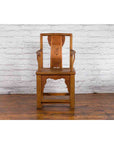 Chinese 19th Century Qing Dynasty Elm Armchair with Carved Traditional Motifs-20. Asian & Chinese Furniture, Art, Antiques, Vintage Home Décor for sale at FEA Home