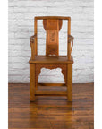 Chinese 19th Century Qing Dynasty Elm Armchair with Carved Traditional Motifs-3. Asian & Chinese Furniture, Art, Antiques, Vintage Home Décor for sale at FEA Home