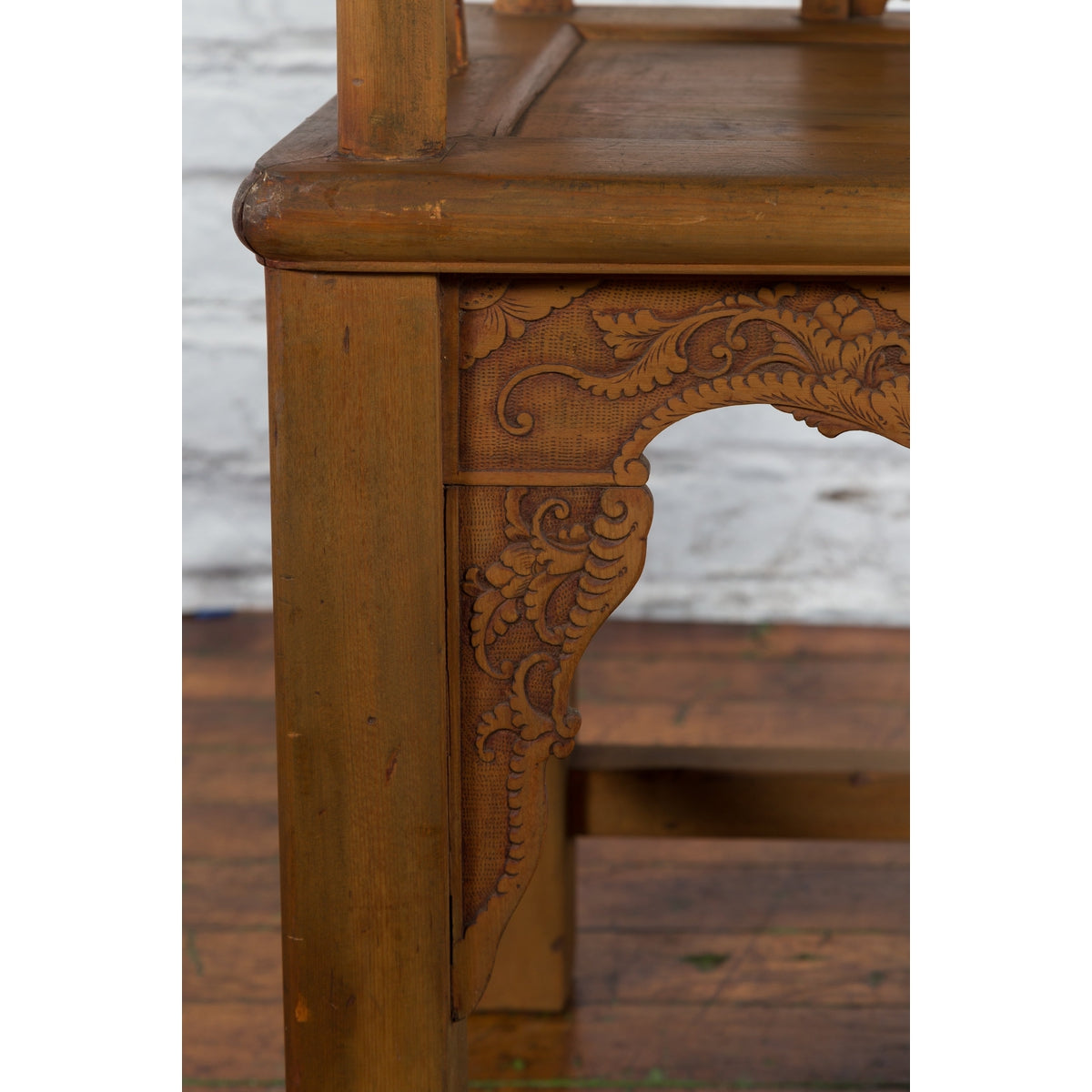 Chinese 19th Century Qing Dynasty Elm Armchair with Carved Traditional Motifs-10. Asian & Chinese Furniture, Art, Antiques, Vintage Home Décor for sale at FEA Home