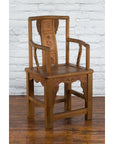 Chinese 19th Century Qing Dynasty Elm Armchair with Carved Traditional Motifs-14. Asian & Chinese Furniture, Art, Antiques, Vintage Home Décor for sale at FEA Home