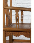 Chinese 19th Century Qing Dynasty Elm Armchair with Carved Traditional Motifs-18. Asian & Chinese Furniture, Art, Antiques, Vintage Home Décor for sale at FEA Home