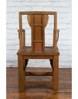 Chinese 19th Century Qing Dynasty Elm Armchair with Carved Traditional Motifs-19. Asian & Chinese Furniture, Art, Antiques, Vintage Home Décor for sale at FEA Home