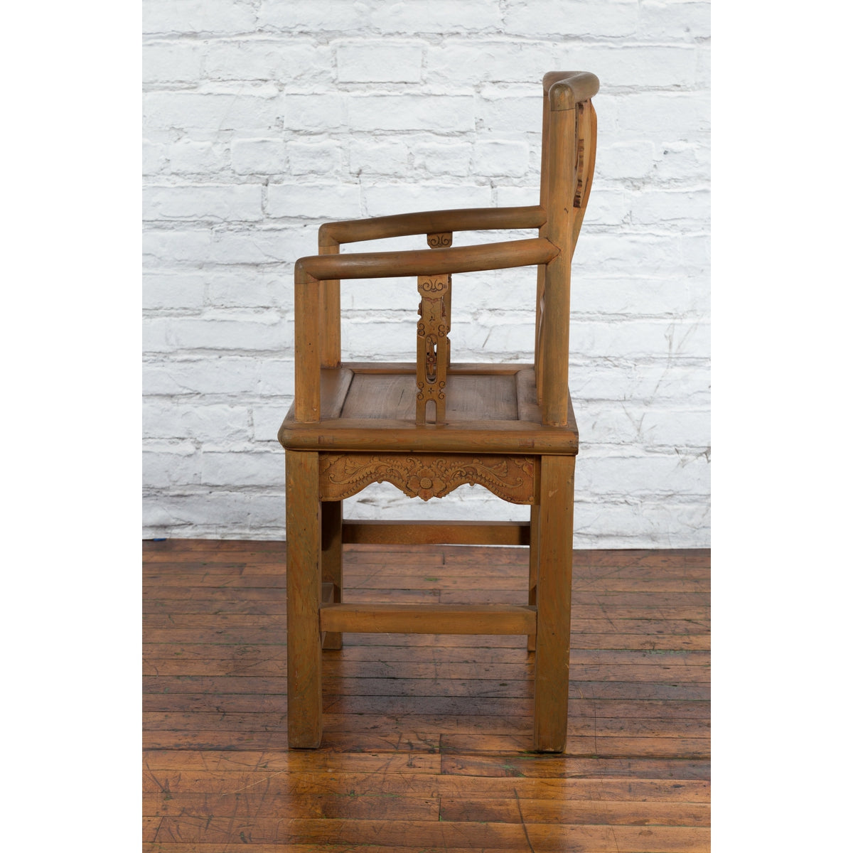 Chinese 19th Century Qing Dynasty Elm Armchair with Carved Traditional Motifs-20. Asian & Chinese Furniture, Art, Antiques, Vintage Home Décor for sale at FEA Home