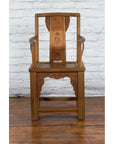 Chinese 19th Century Qing Dynasty Elm Armchair with Carved Traditional Motifs-3. Asian & Chinese Furniture, Art, Antiques, Vintage Home Décor for sale at FEA Home