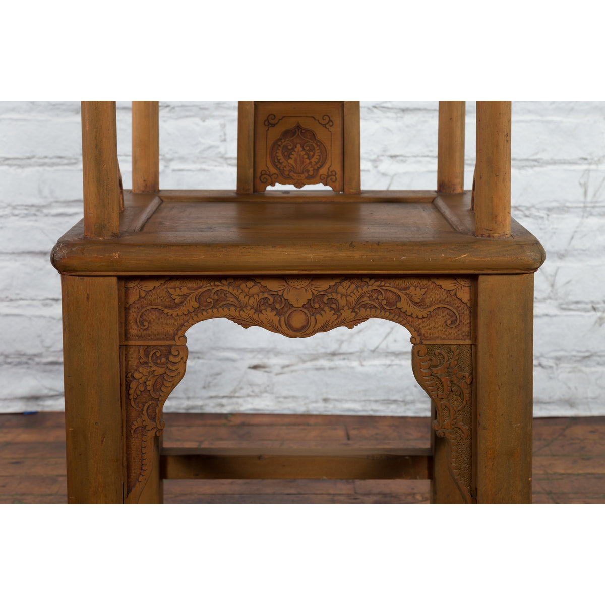 Chinese 19th Century Qing Dynasty Elm Armchair with Carved Traditional Motifs-8. Asian & Chinese Furniture, Art, Antiques, Vintage Home Décor for sale at FEA Home