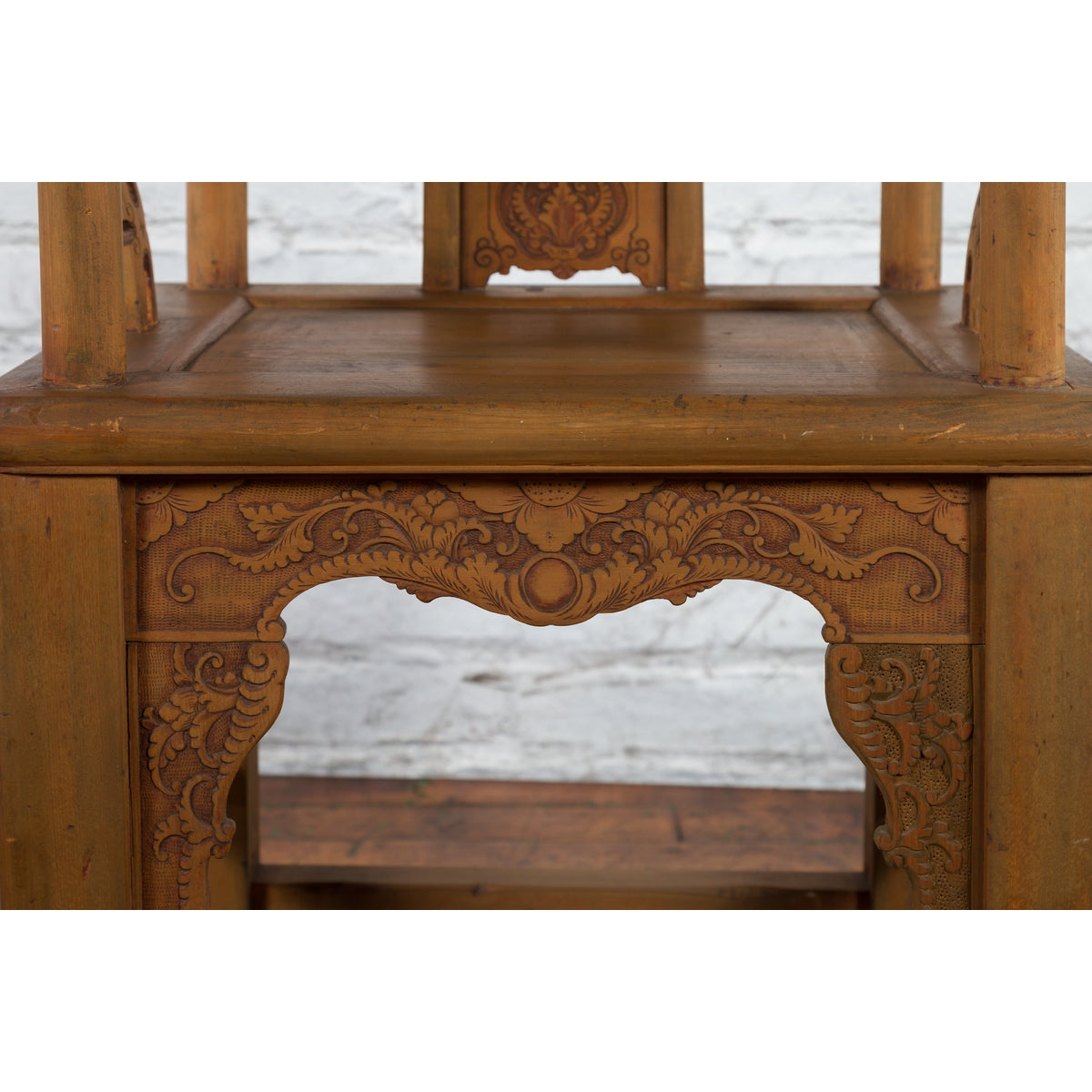 Chinese 19th Century Qing Dynasty Elm Armchair with Carved Traditional Motifs-9. Asian & Chinese Furniture, Art, Antiques, Vintage Home Décor for sale at FEA Home