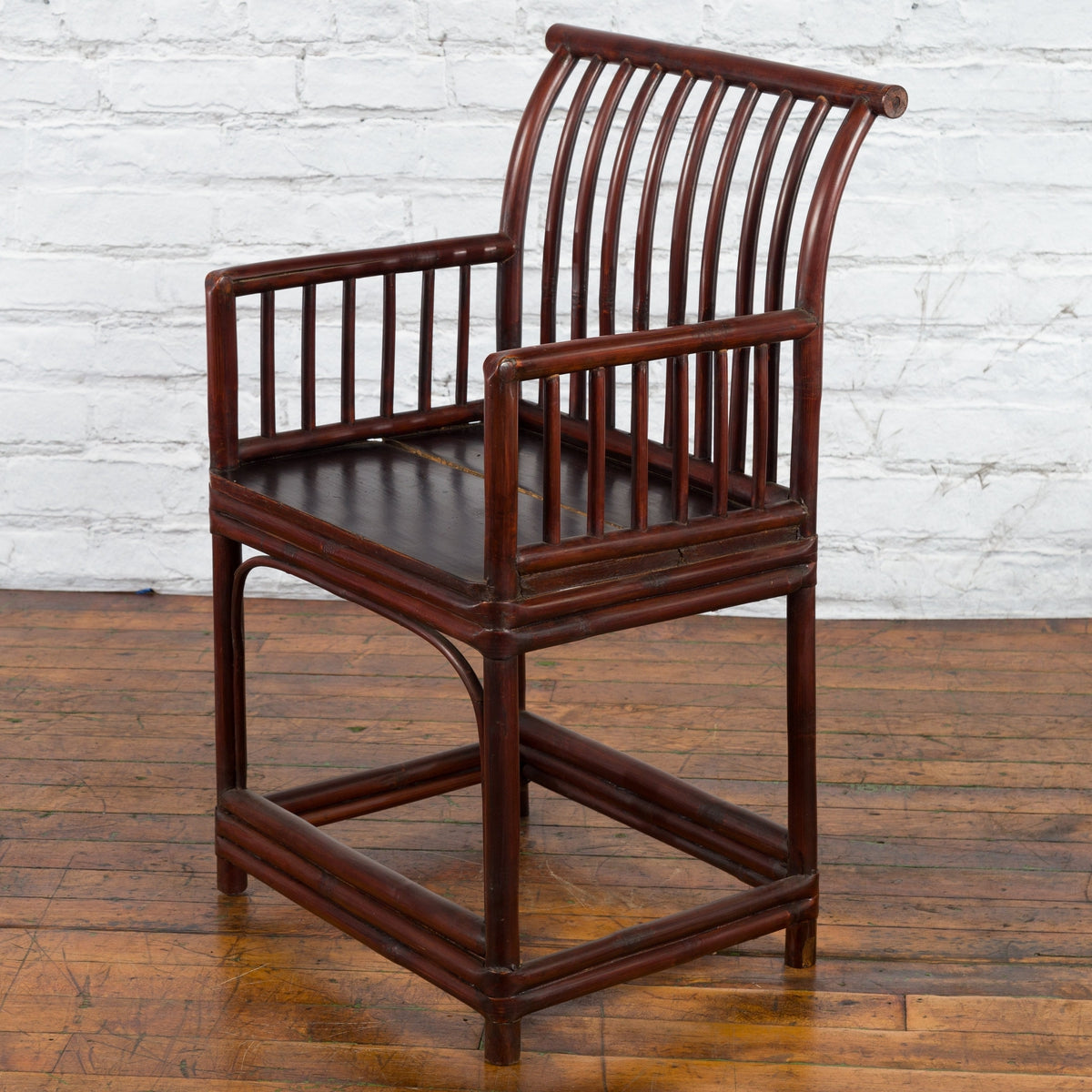 Chinese Qing Dynasty 19th Century Curved Stickback Dark Brown Lacquered Armchair-2. Asian & Chinese Furniture, Art, Antiques, Vintage Home Décor for sale at FEA Home