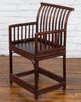 Chinese Qing Dynasty 19th Century Curved Stickback Dark Brown Lacquered Armchair-2. Asian & Chinese Furniture, Art, Antiques, Vintage Home Décor for sale at FEA Home