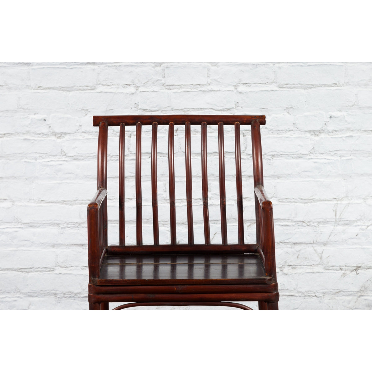 Chinese Qing Dynasty 19th Century Curved Stickback Dark Brown Lacquered Armchair-4. Asian & Chinese Furniture, Art, Antiques, Vintage Home Décor for sale at FEA Home