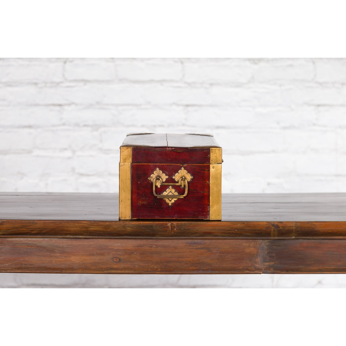 Chinese Vintage Red Lacquer Document Box with Cutout Brass Details-11. Asian & Chinese Furniture, Art, Antiques, Vintage Home Décor for sale at FEA Home