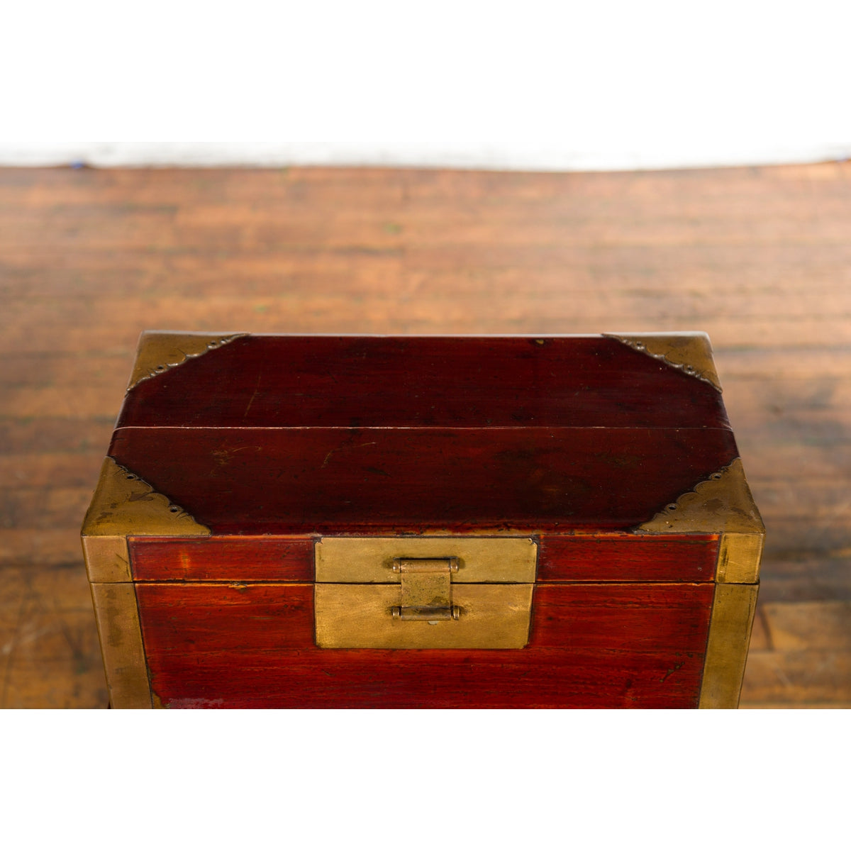 Chinese Vintage Red Lacquer Document Box with Cutout Brass Details-12. Asian & Chinese Furniture, Art, Antiques, Vintage Home Décor for sale at FEA Home