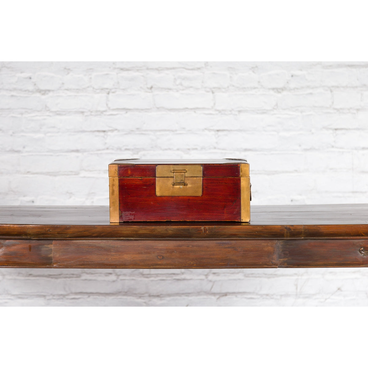 Chinese Vintage Red Lacquer Document Box with Cutout Brass Details-13. Asian & Chinese Furniture, Art, Antiques, Vintage Home Décor for sale at FEA Home